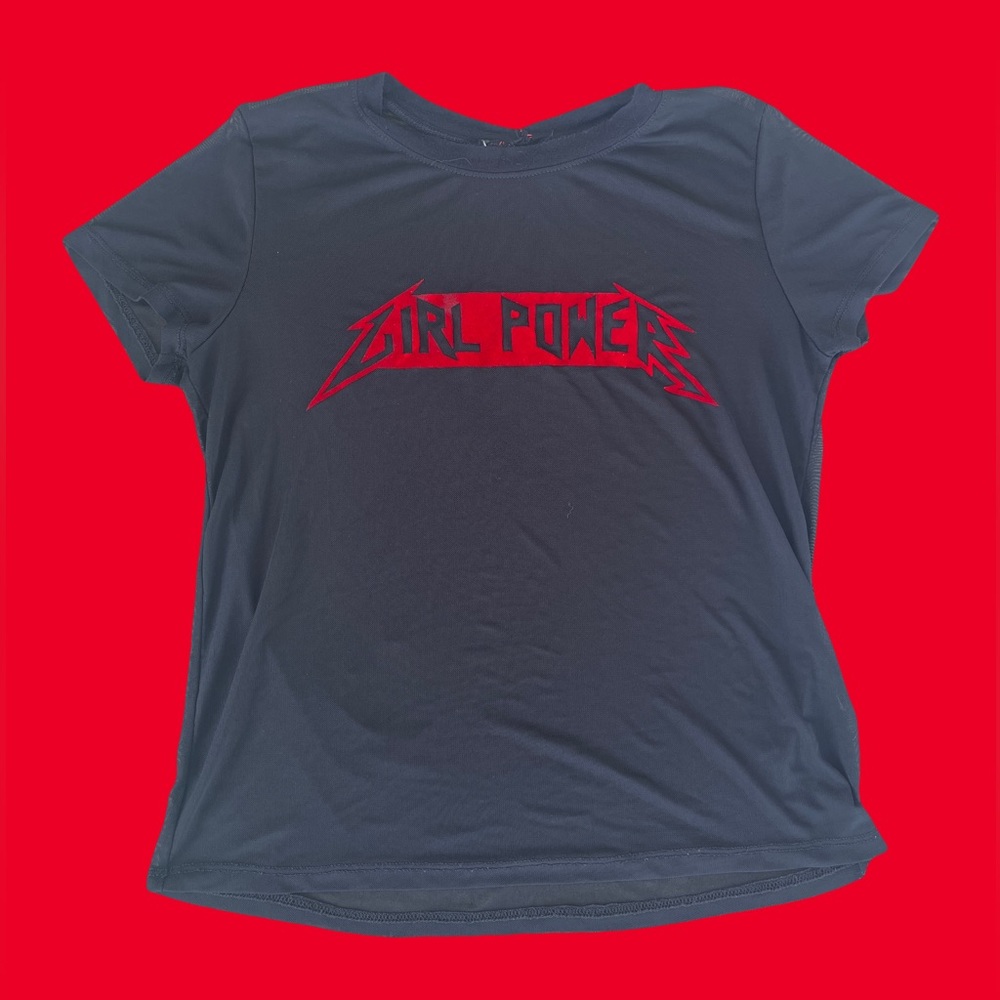 Black Sheer Mesh Girl Power Tee M